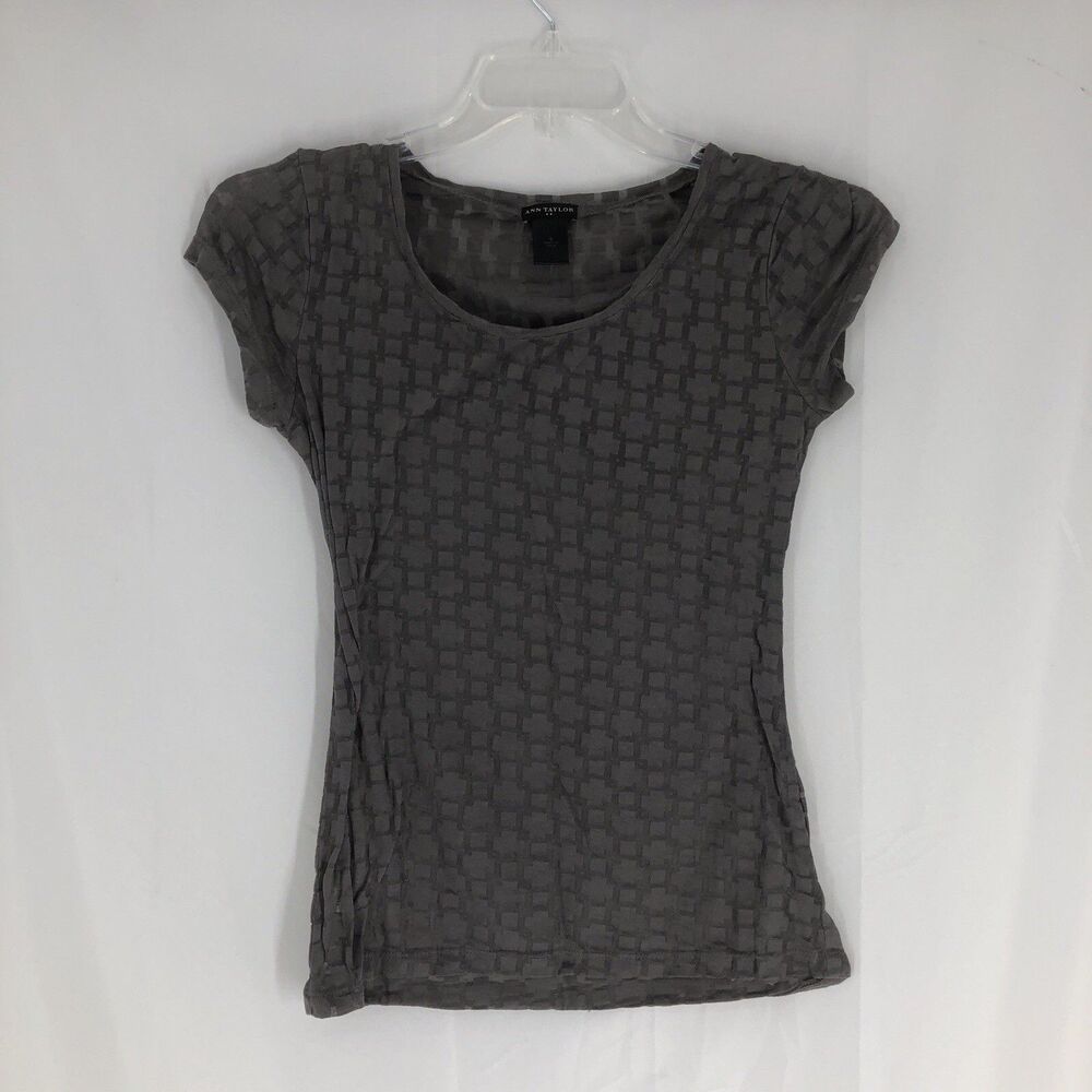 Ann Taylor Gray Sheer T-Shirt Short Sleeve Small